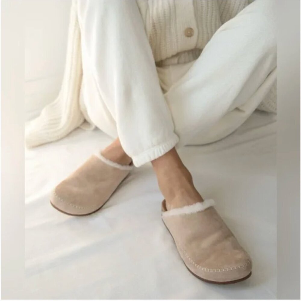 Jenni Kayne Beige Shearling-Lined Suede Mules